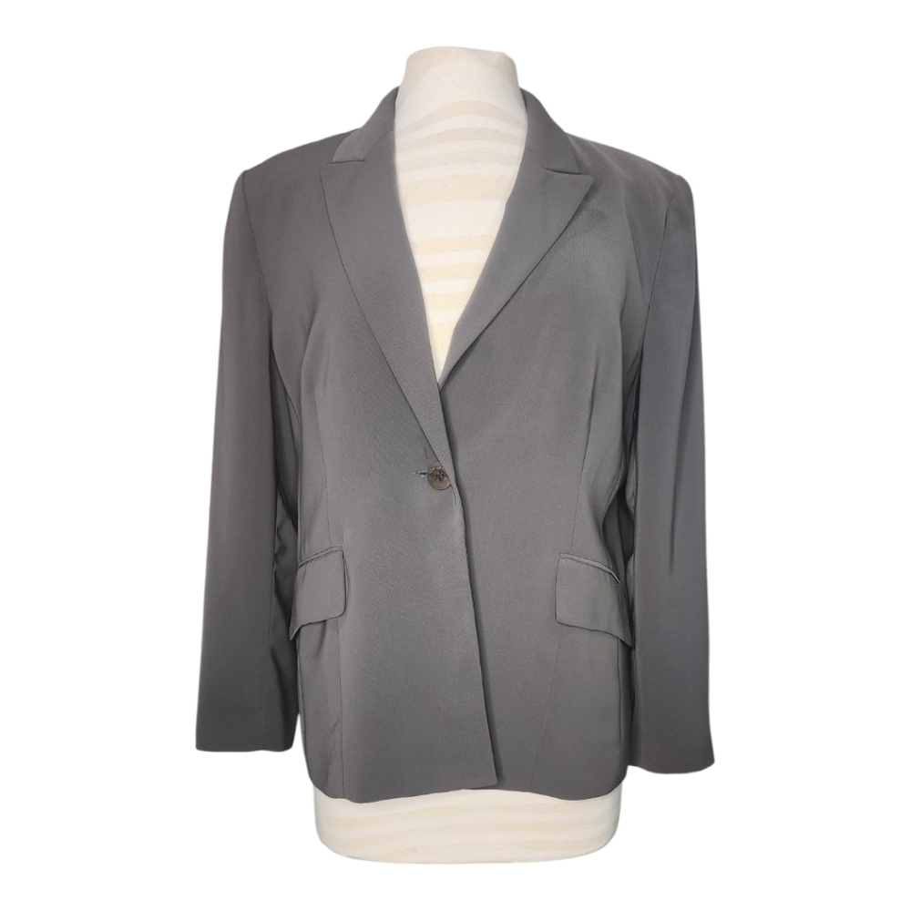 Kasper Grey One-Button Crepe Jacket Sz 16 Petite